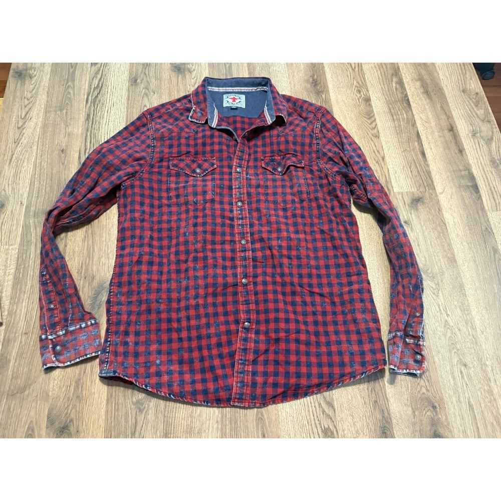 Desert Son Flag of Anthem Shirt Men's Large Blue Red Check Long Sleeve Button Up